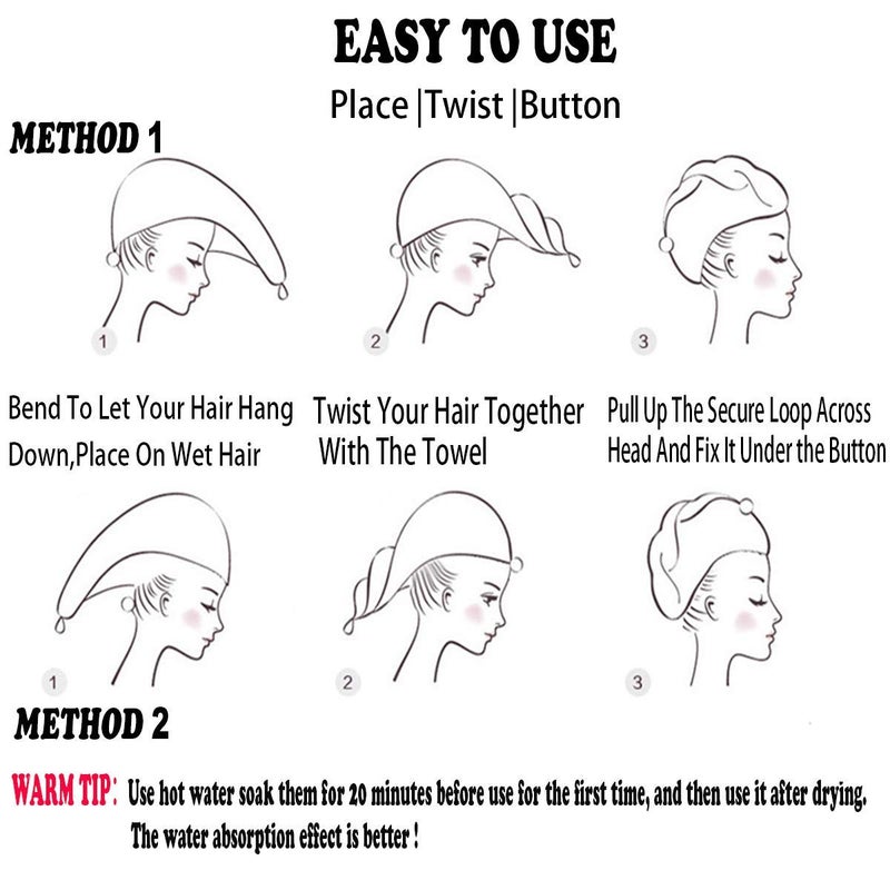 ELLEWIN Microfiber Hair Towel Wrap for Kids Girls 2 Pack Hair Turban Drying for Women Set Absorbent Quick Dry Twisty Anti Frizz Towel for Curly Long Thick Hair (Mermaid) - Image 5